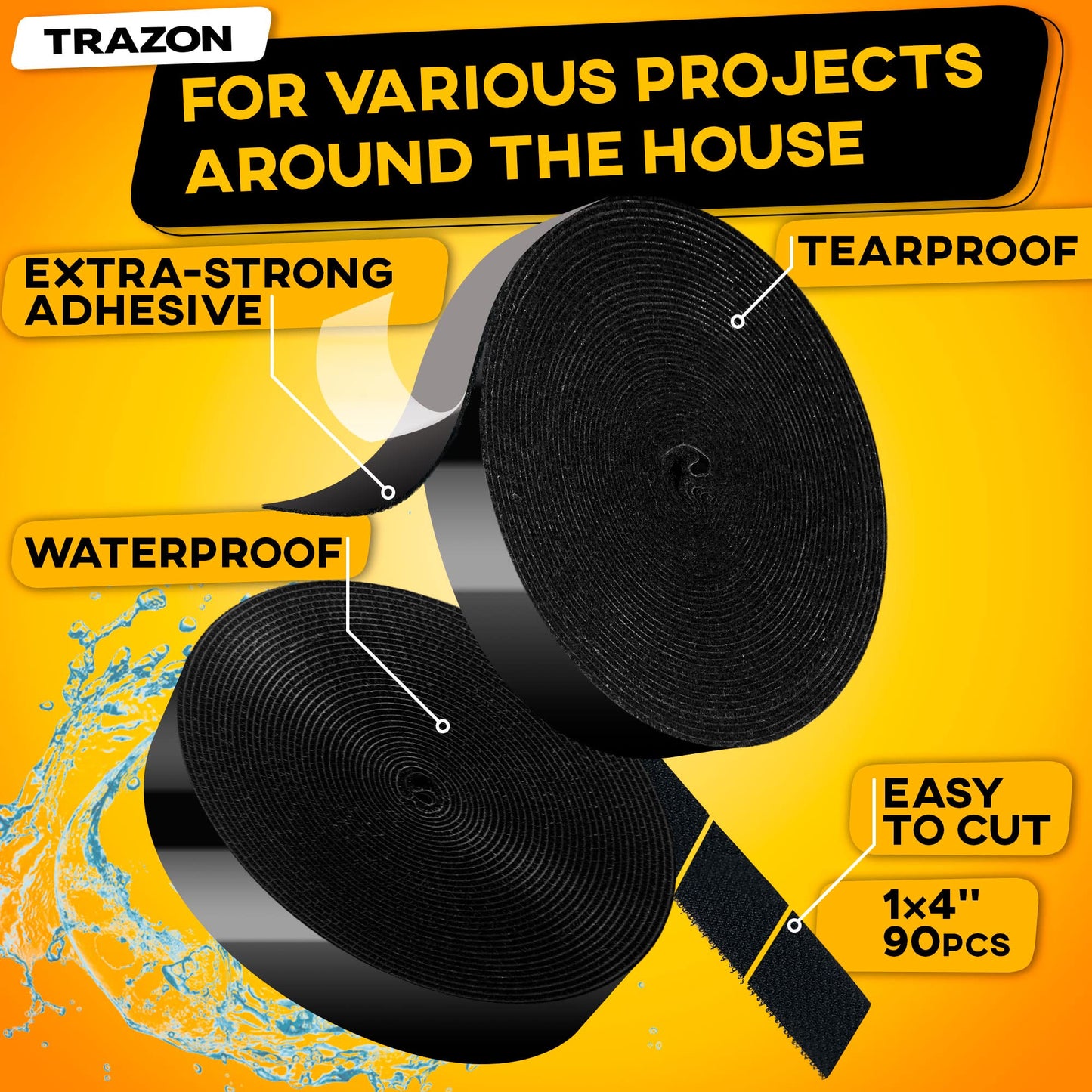 Hook and Loop Tape Roll with Heavy Duty Adhesive Industrial Strength Easy to Cut, Strong Hook and Loop Strips with Sticky Back, Black (Black, 1 Inch x 30 Feet) 🍁 All In One Marketplace Canada