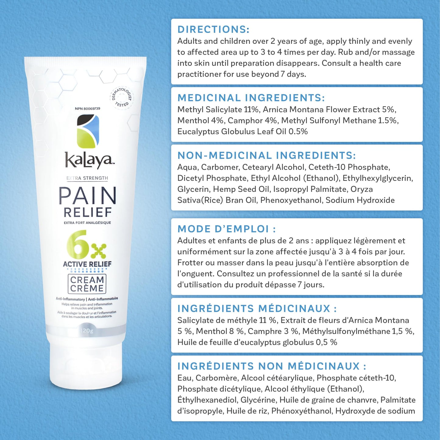 KaLaya 6X Extra Strength Pain Relief Cream with Arnica for Arthritis, Joint, Muscle, Back, Neck, Shoulder, Hand and Knee Pain- Medically formulated with 6 Natural Active, Pain Blocking & Anti inflammatory Ingredients (120g - Pack of 3)