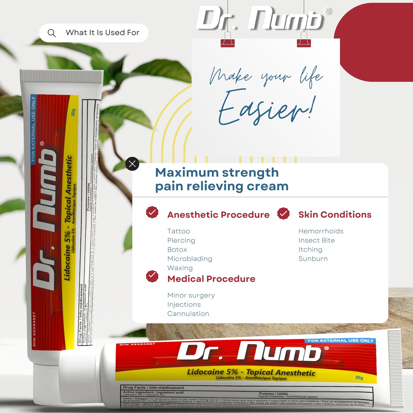 Dr. Numb Tattoo Numbing Cream 5% Lidocaine Extra Strength Topical Anesthetic Cream with Vitamin E, Fast-Acting Pain Relief for Tattoos, Piercing, Microneedling, Waxing, Injections – 30 g 🍁 All In One Marketplace Canada