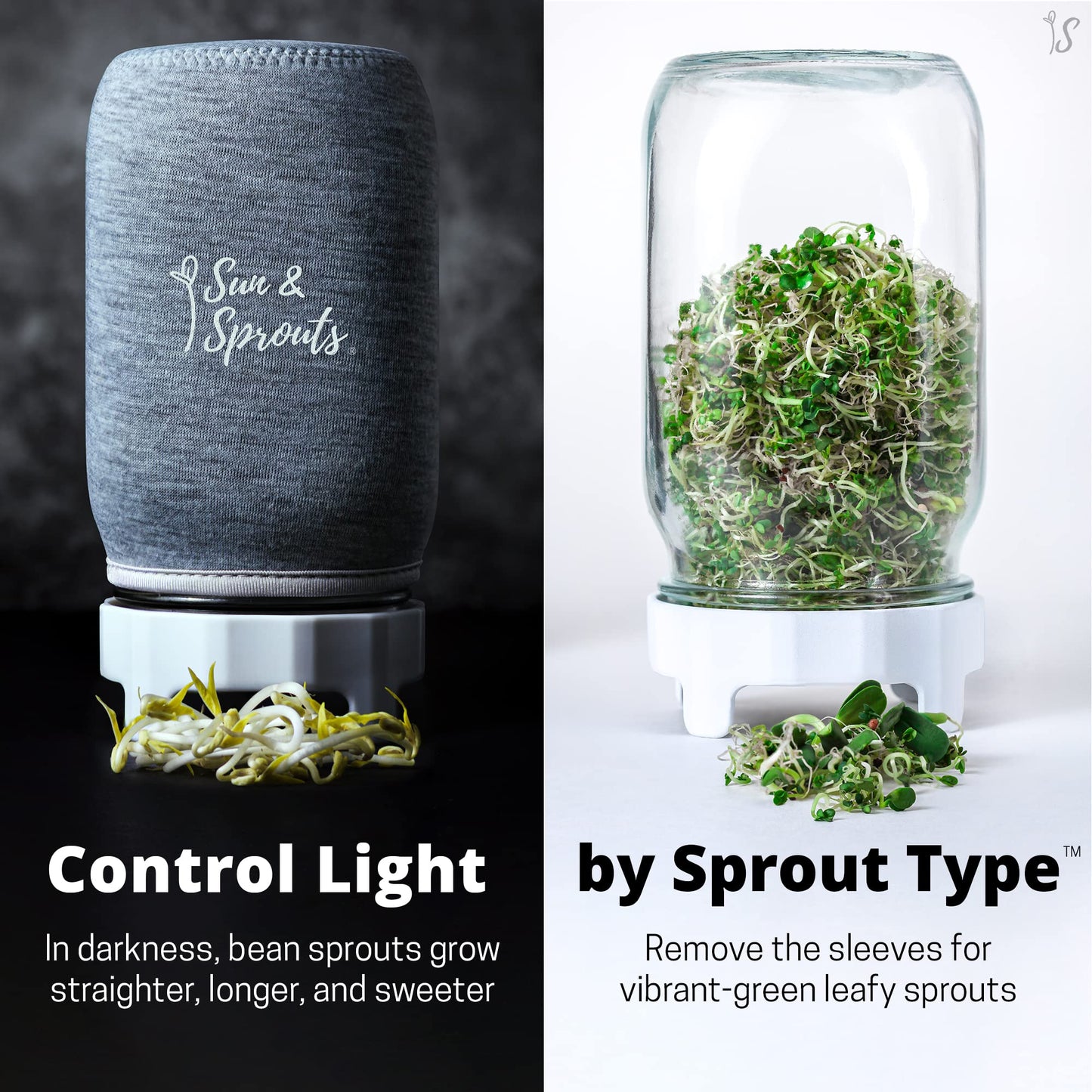 Sun & Sprouts The Original Complete Sprouting Kit - 2 Large Wide-Mouth Mason Jars, Premium Screen lids, Blackout Sleeves, Tray, Sprouter Stand - for Growing Broccoli, Mung Bean, Alfalfa from Seed 🍁 All In One Marketplace Canada