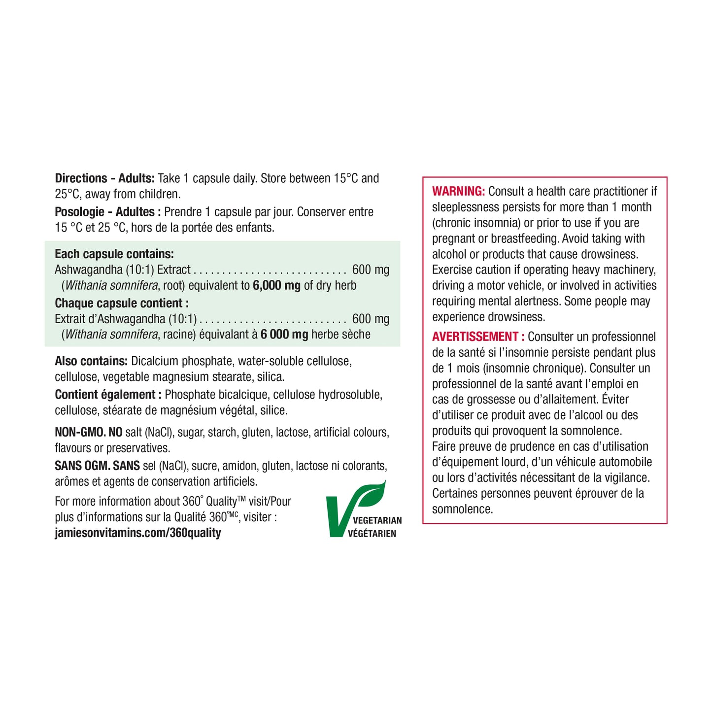 Jamieson High-Potency Ashwagandha 6,000 mg, Increases Resistance to Stress, Adaptogen, and Enhances Memory. Non-GMO, Vegetarian, Gluten-Free, Only One Per Day, 60 Capsules 🍁 All In One Marketplace Canada