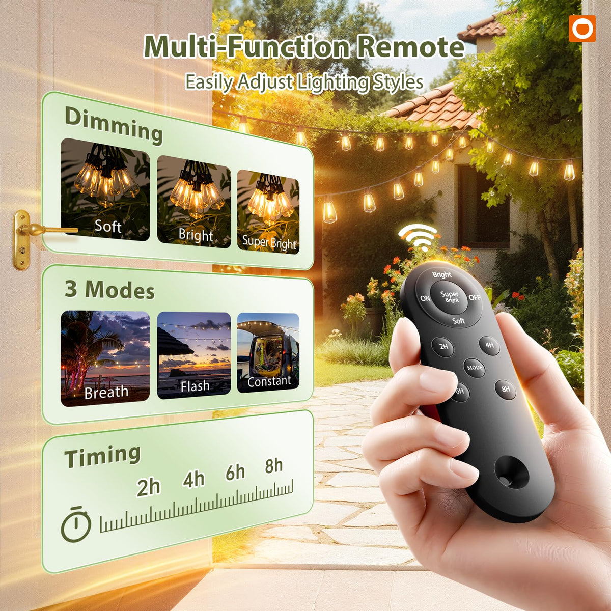 addlon 42FT(36+6) Solar Lights Outdoor Waterproof, String Lights Outdoor Solar power with Remote & USB Port 12+1 LED Shatterproof Bulbs 3 Light Modes,Dimmable &Timable Solar Light for Camping Backyard 🍁 All In One Marketplace Canada