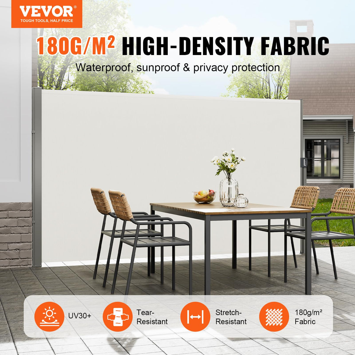 VEVOR Retractable Side Awning, 71''x 138'' Outdoor Privacy Screen, 180g Polyester Water-Proof Retractable Patio Screen, UV 30+ Room Divider Wind Screen for Patio, Backyard, Balcony, Beige 🍁 All In One Marketplace Canada