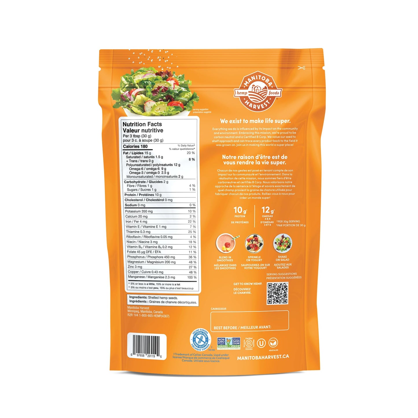 Manitoba Harvest Hemp Hearts Shelled Hemp Seeds, 454g; 10g Plant-Based Protein & 12g Omegas per Serving, Whole 30 Approved, Vegan, Keto, Paleo, Non-GMO, Gluten Free 🍁 All In One Marketplace Canada