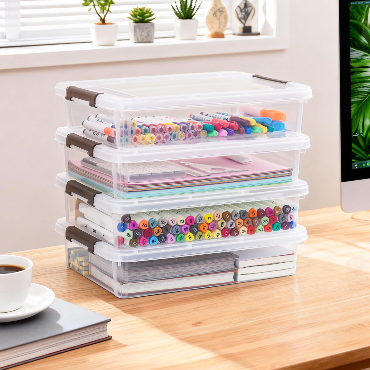 Citylife 3 PCS Plastic Storage Bins with Latching Lids Clear File Box Portable Storage Containers for Organizing A4 Paper, Document, Scrapbook, 14.65" x 10.43" x 2.87" 🍁 All In One Marketplace Canada
