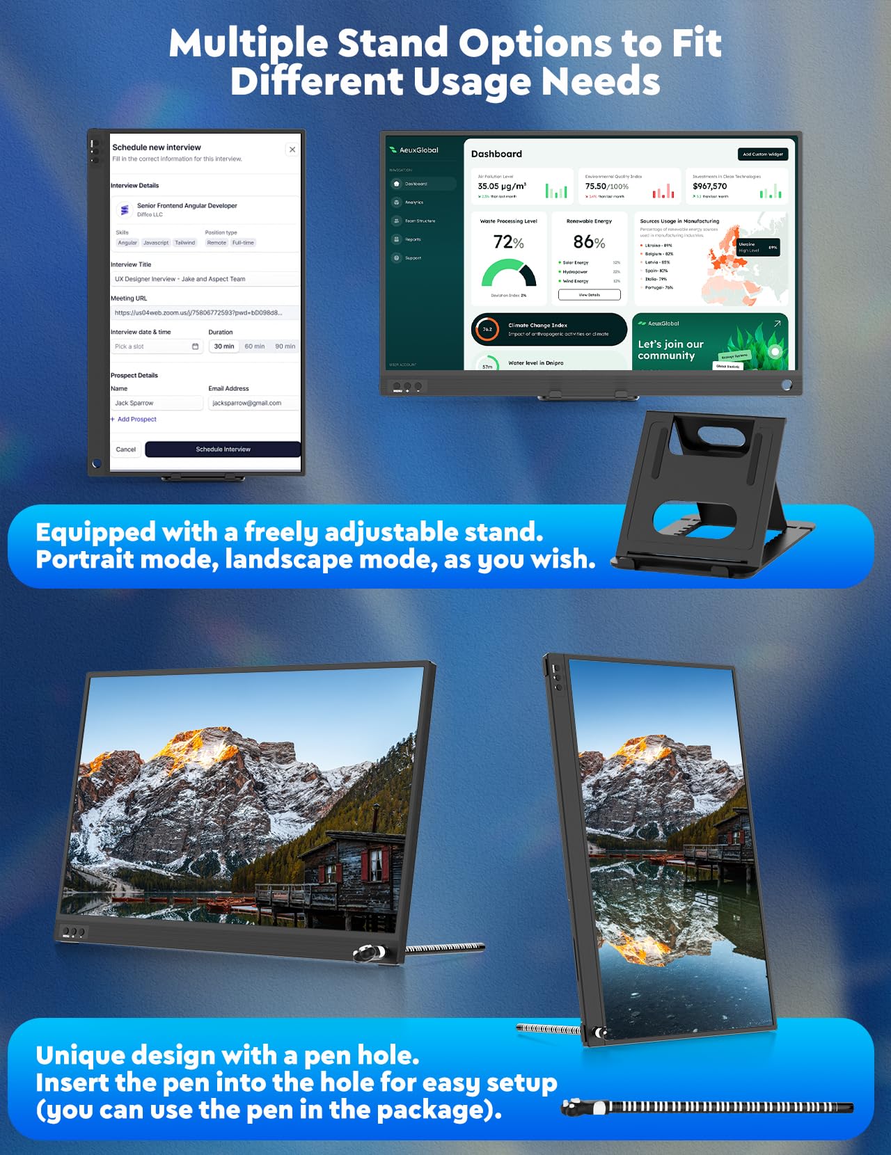 ZSCMALLS Portable Monitor, 15.6" 1080P FHD Laptop Monitor USB-C HDMI Computer Display IPS Second Screen, Laptop Extended Monitor for PC Phone Mac Xbox PS4/5 Switch 🍁 All In One Marketplace Canada