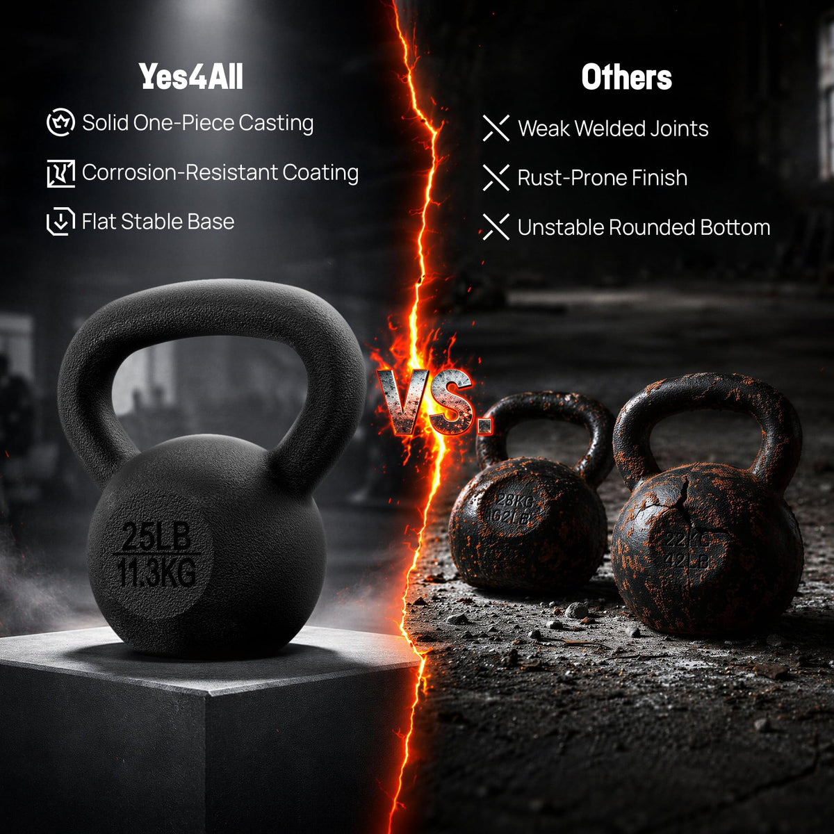 Yes4All Solid Cast Iron Kettlebell Weights Set – Great for Full Body Workout and Strength Training – Kettlebell 25 lbs (Black) 🍁 All In One Marketplace Canada