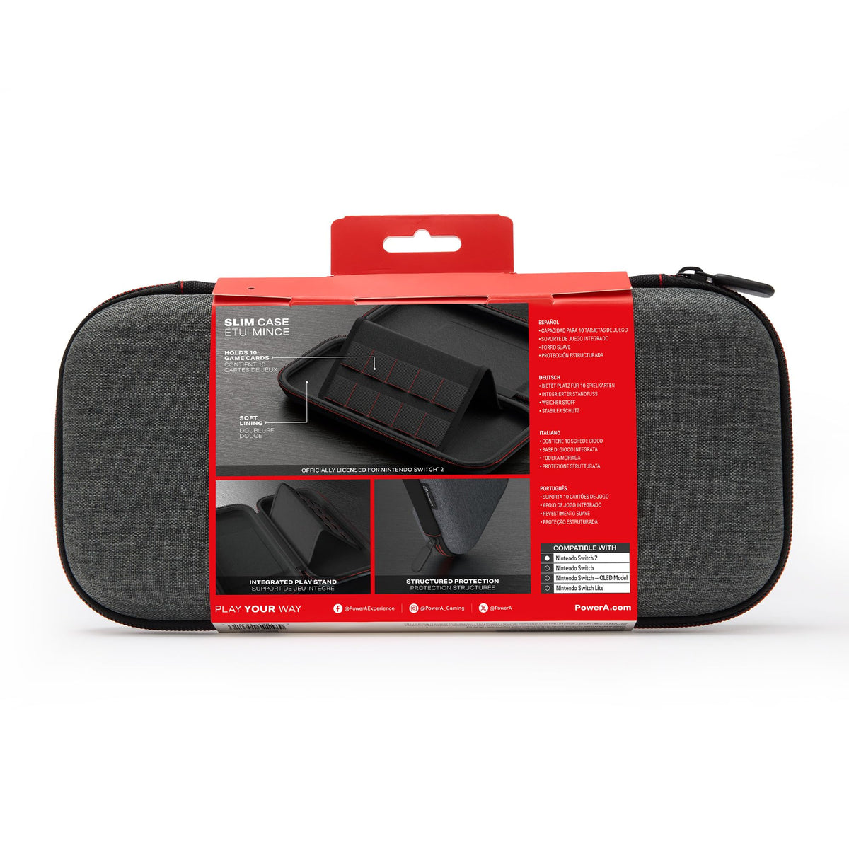 PowerA Slim Case for Nintendo Switch 2 - Dark Heather Grey, Officially Licensed, Protective Case, Holds 10 Game Cards, Padded Screen Protector, Built-in Play Stand 🍁 All In One Marketplace Canada