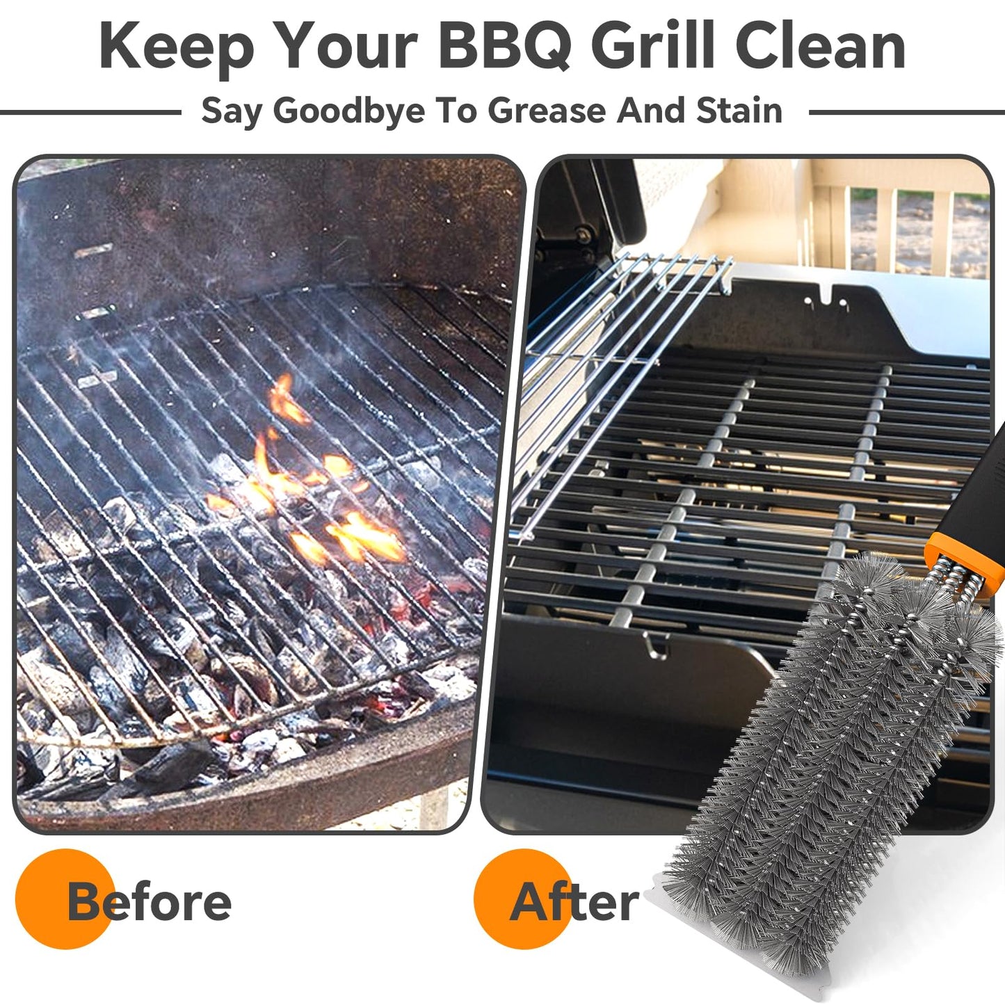 Fixmend 2 Pack BBQ Grill Brush, 15" BBQ Brushes for Grill, Rust-Proof Stainless Steel BBQ Cleaning Brush with Scraper, Ideal BBQ Accessories for Most Gas, Smoker, Porcelain Grill, Easily Clean Stains 🍁 All In One Marketplace Canada