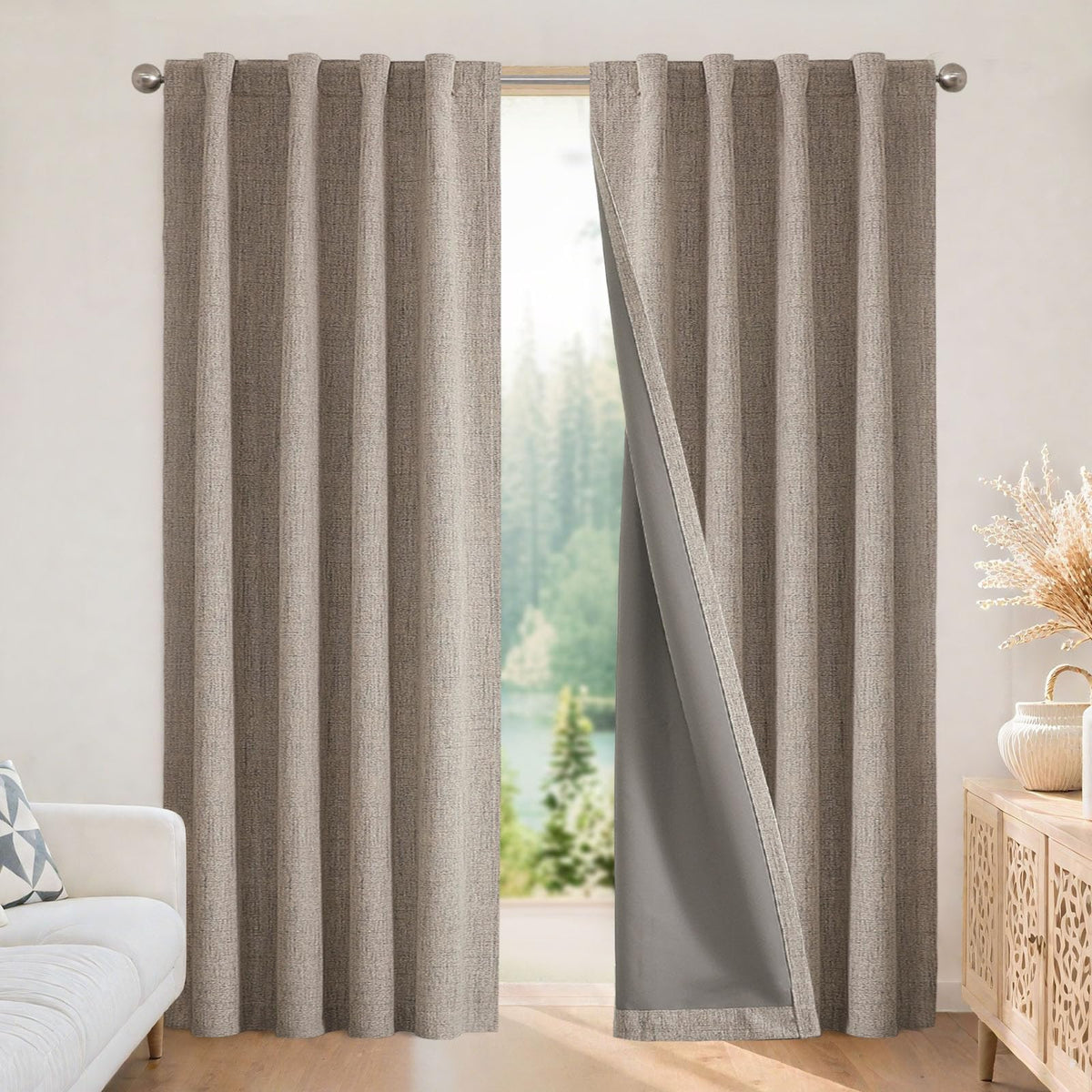 Joydeco Blackout Curtains for Bedroom - 96 Inch Long 100% Light Blocking 2 Panels Set Linen Drapes, Thermal Insulated Room Darkening Curtains, Linen Textured for Living Room, Rod Pocket & Back Tabs 🍁 All In One Marketplace Canada