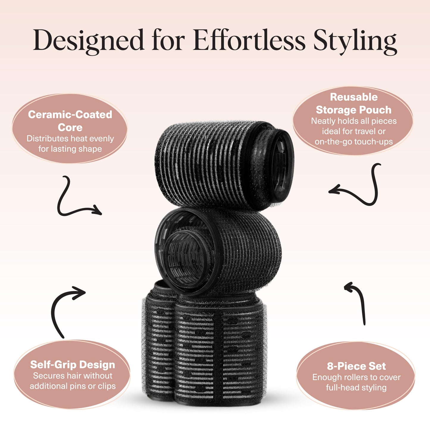 Kitsch Ceramic Thermal Hair Rollers for Women – Self Grip Hair Curlers for Heatless Curls Overnight - Volumizing Large Rollers for Short & Long Hair - For Long Lasting Frizz-Free Curls - Black, 8pcs 🍁 All In One Marketplace Canada