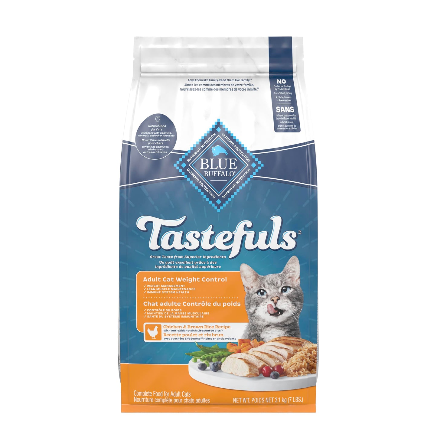 Blue Buffalo Tastefuls Chicken & Brown Rice Recipe Adult Dry Cat Food Weight Control, Real Chicken First, Deliciously Healthy Natural Cat Food, Supports Digestive Care and Coat Health, 3.1kg/7 lbs. 🍁 All In One Marketplace Canada