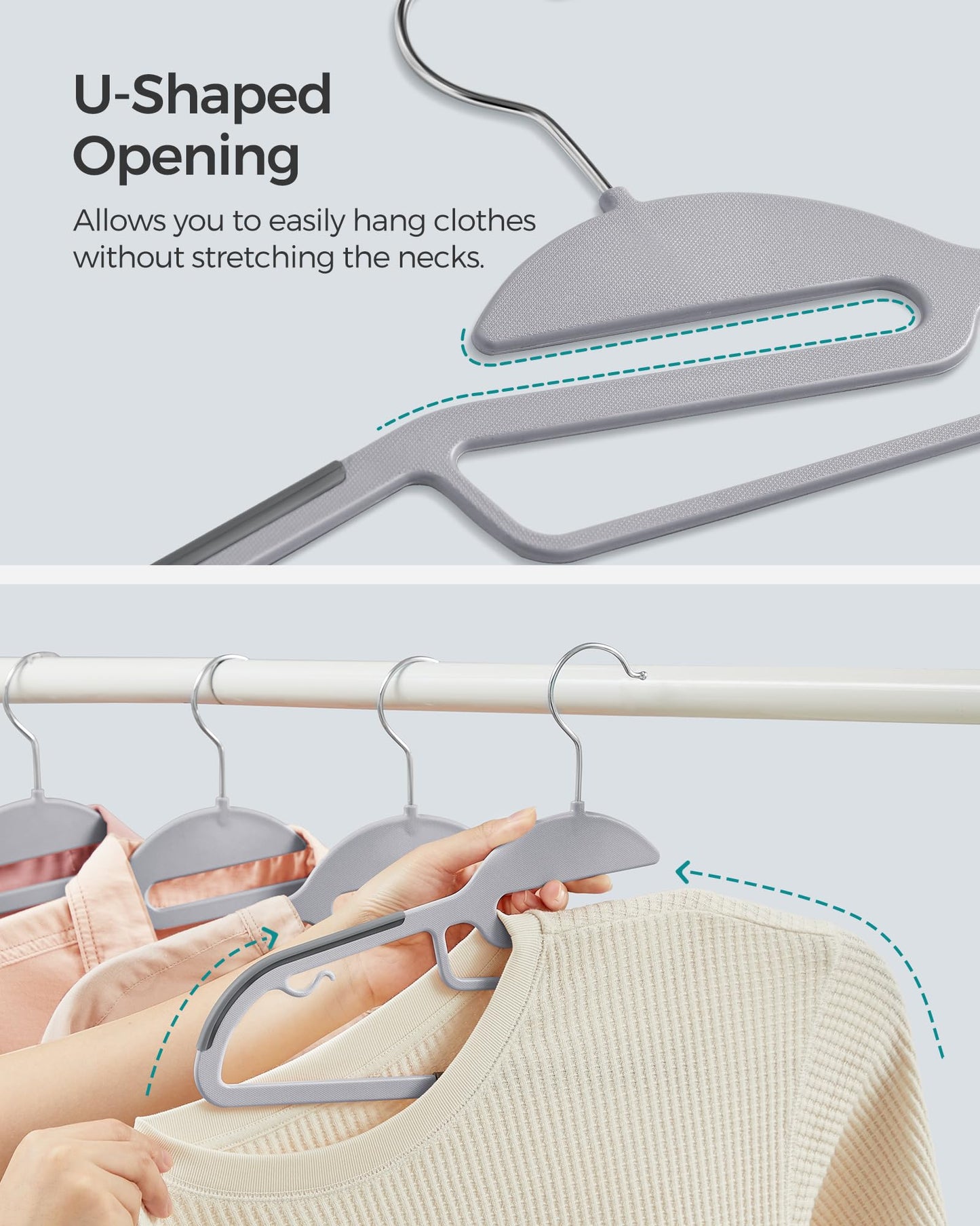SONGMICS 50 Pack Coat Hangers, Heavy-Duty Plastic Suit Hangers, S-Shaped Opening, Non-Slip, Space-Saving, 360º Swivel Hook, 16.3 Inches Long, Light Gray and Dark Gray UCRP41G-50 🍁 All In One Marketplace Canada
