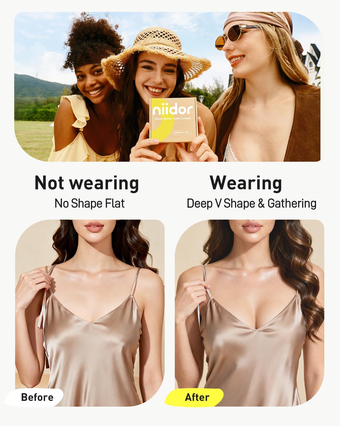 Niidor Adhesive Bra Strapless Sticky Invisible Push up Silicone Bra for Backless Dress with Nipple Covers Nude (B Cup) 🍁 All In One Marketplace Canada