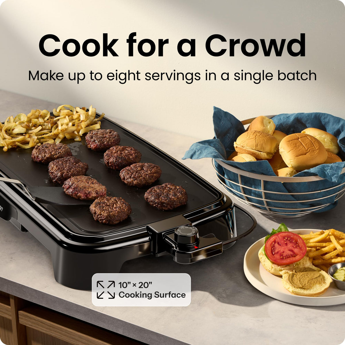Chefman XL Electric Griddle with Removable Temperature Control, Immersible Flat Top Grill, Burger, Eggs, Pancake Griddle, Nonstick Extra Large Cooking Surface, Slide Out Drip Tray, 25 x 51 CM 🍁 All In One Marketplace Canada