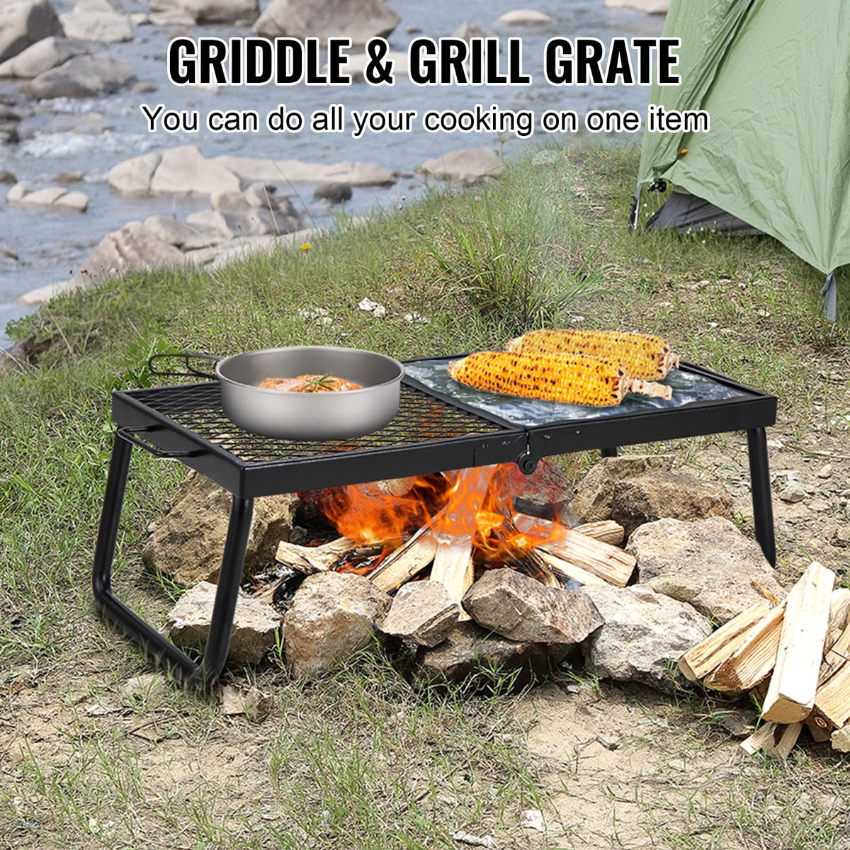 VEVOR Folding Campfire Grill, Heavy Duty Steel Mesh Grate, 22.4" Portable Camping Grates Over Fire Pit, Camp Fire Cooking Equipment with Legs Carrying Bag, Grilling Rack for Outdoor Open Flame Cooking 🍁 All In One Marketplace Canada
