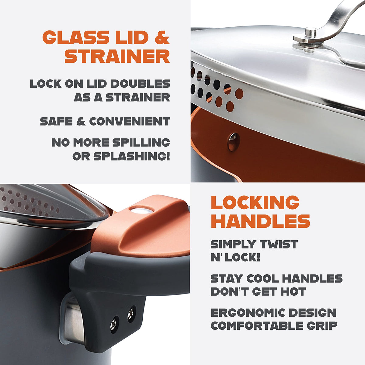 Gotham Steel 5 Quart Stock Pot with Strainer Lid, Nonstick Coated Ceramic Pot, Soup Pot, Pasta Pot with Strainer Insert, Cooking Pot with Lid and Twist Lock Handles, Dishwasher Safe, 100% Toxin Free 🍁 All In One Marketplace Canada