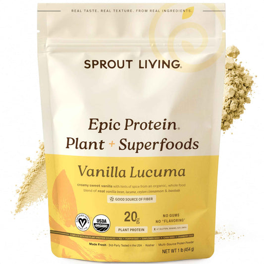 Sprout Living Epic Protein Powder, Vanilla Lucuma Flavor, Organic Plant Protein, Gluten Free, No Additives, 19 Grams Clean Vegan Protein (1 pound,13 servings) 🍁 All In One Marketplace Canada