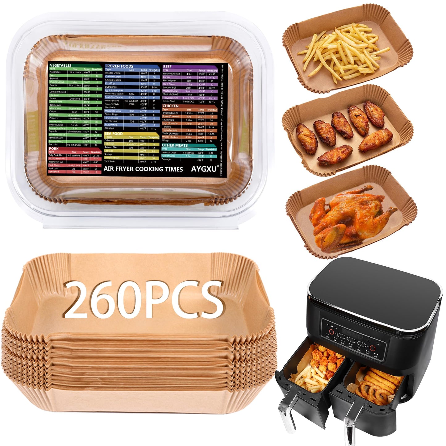 AYGXU Air Fryer Paper Liners, 260 Disposable Parchment Paper Liners, 8.6''*5.5'', Rectangle,Food Grade and Baking Waterproof Oil Proof, Roasting 🍁 All In One Marketplace Canada