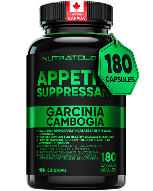 Nutratology® Garcinia Cambogia Appetite Suppressant Weight Loss For Women & Men | Canadian-Made | 500 MG Per Capsule | 60% HCA - Increase Feelings of Fullness & Maintain Blood Sugar Levels - 180 Count 🍁 All In One Marketplace Canada