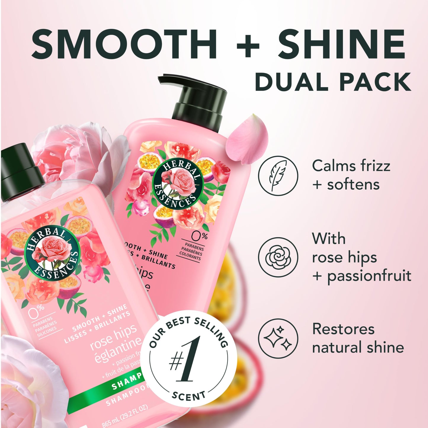 Herbal Essences Rose Hips and Passionfruit Smooth and Shine Shampoo and Conditioner Set, 865 mL Each 🍁 All In One Marketplace Canada