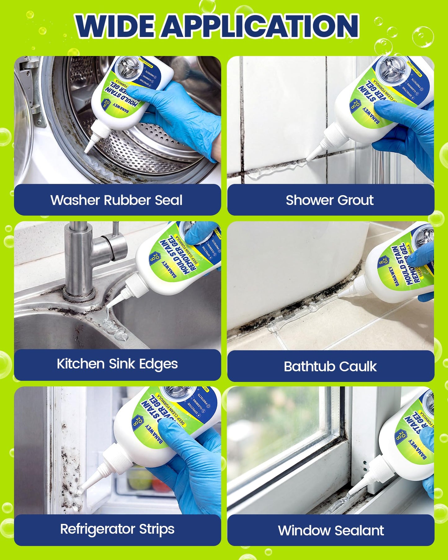 Mould Remover Gel - Household Washing Machine Cleaner, Tile Grout Cleaner with Brush, Mildew Stain Remover for Washer Rubber, Shower, Bathroom, Bathtub Caulk, Kitchen Sink, Fridge Seal, Wall - 8 Fl Oz 🍁 All In One Marketplace Canada