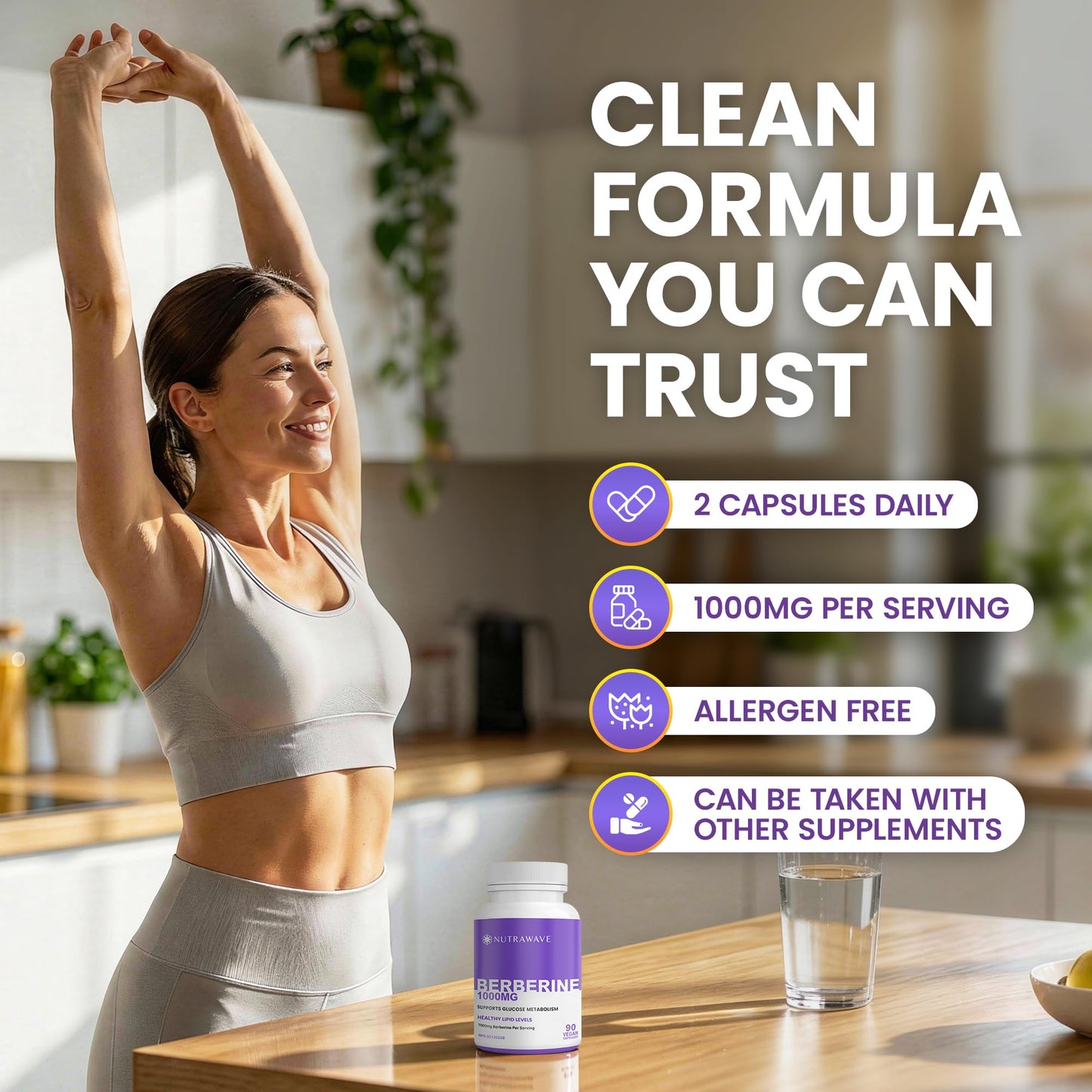 Nutrawave PURE Berberine MAXIMUM POTENCY 1000mg per Serving (2 capsules 500mg each) Supports Blood Sugar Levels, Healthy Lipid (Fat) and Glucose Metabolism. Non-GMO, Vegan, Gluten Free. 90 Easy to Swallow Capsules- 2 pack 🍁 All In One Marketplace Canada