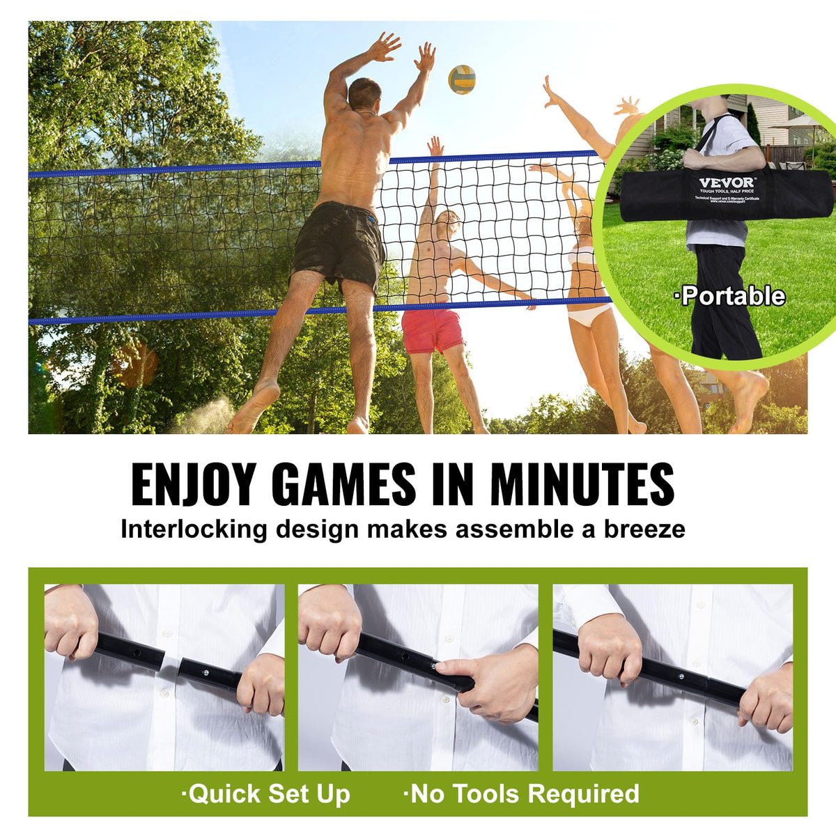 VEVOR Outdoor Portable Volleyball Net System, Adjustable Height Steel Poles, Professional Volleyball Set with PVC Volleyball, Pump, Carrying Bag, Heavy Duty Volleyball Net for Backyard, Beach, Lawn 🍁 All In One Marketplace Canada