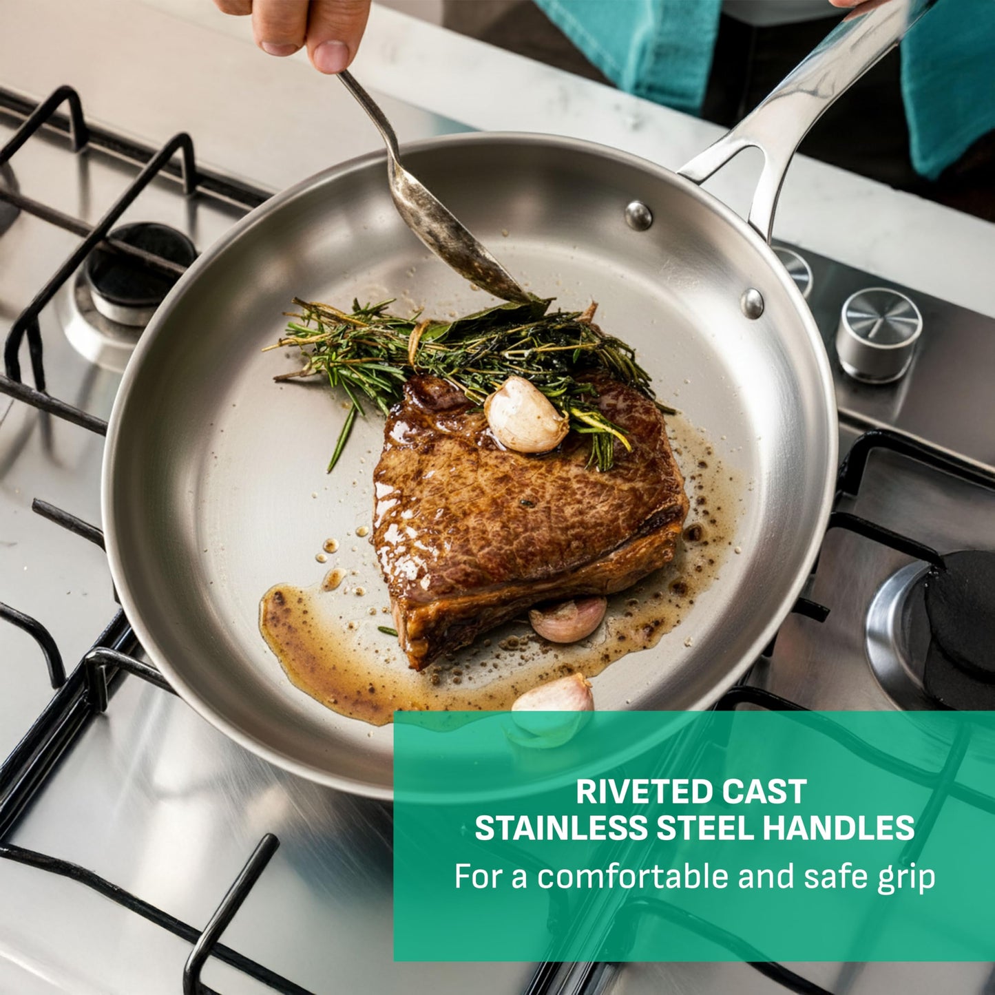 Jamie Oliver by Tefal Cook Smart Frying Pan 9.4 in / 24 cm, Uncoated Stainless Steel, Robust, Fast Heating, Even Cooking, Riveted Handle, Induction Safe, Oven and Dishwasher Safe 🍁 All In One Marketplace Canada