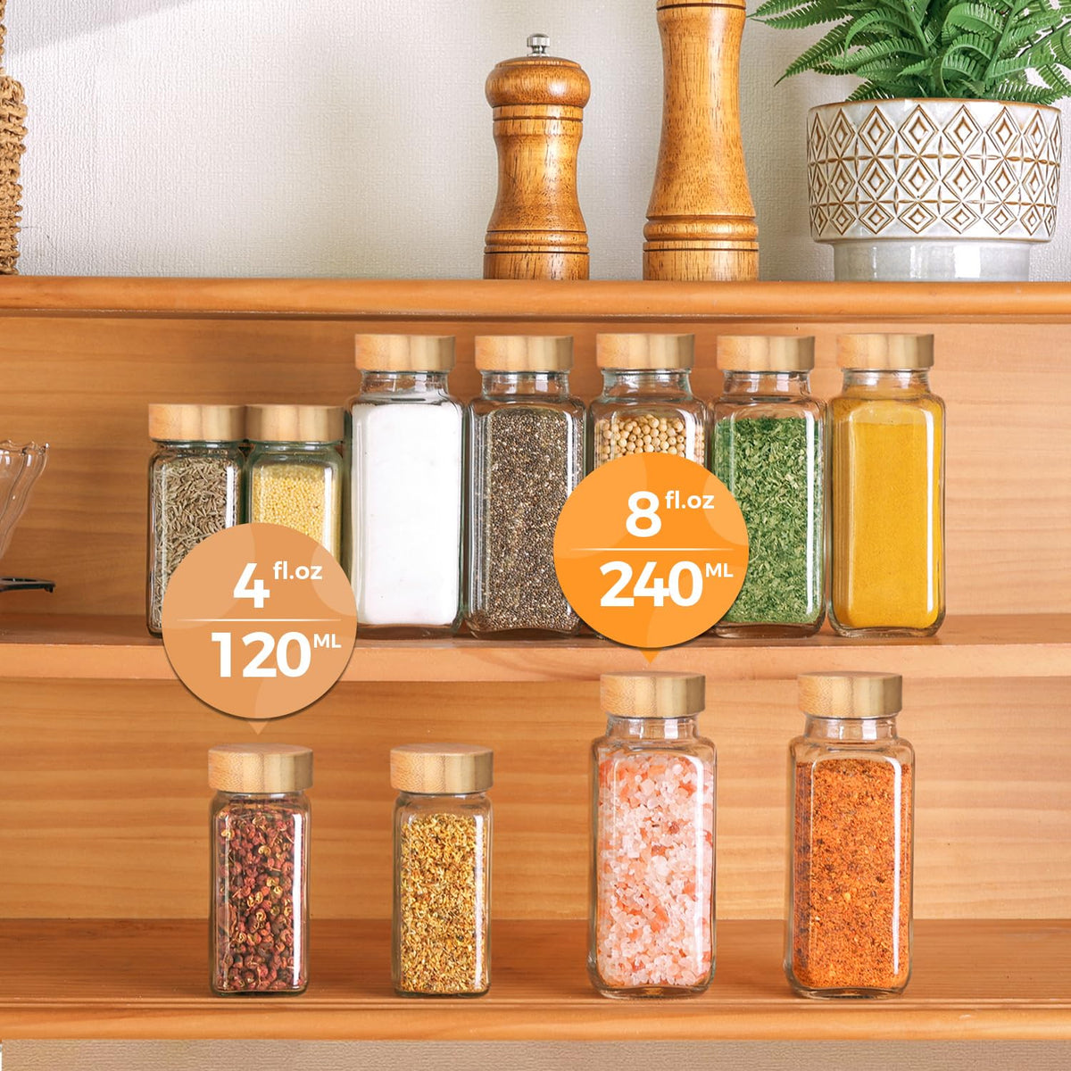 ComSaf 4oz 24Pcs Glass Spice Jars with Bamboo Lids, Empty Spice Containers with 93 Labels, Square Seasoning Containers Trial and Supplement Set, Small Seasoning Bottles for Salt, Herbs, Sugar, Pepper 🍁 All In One Marketplace Canada