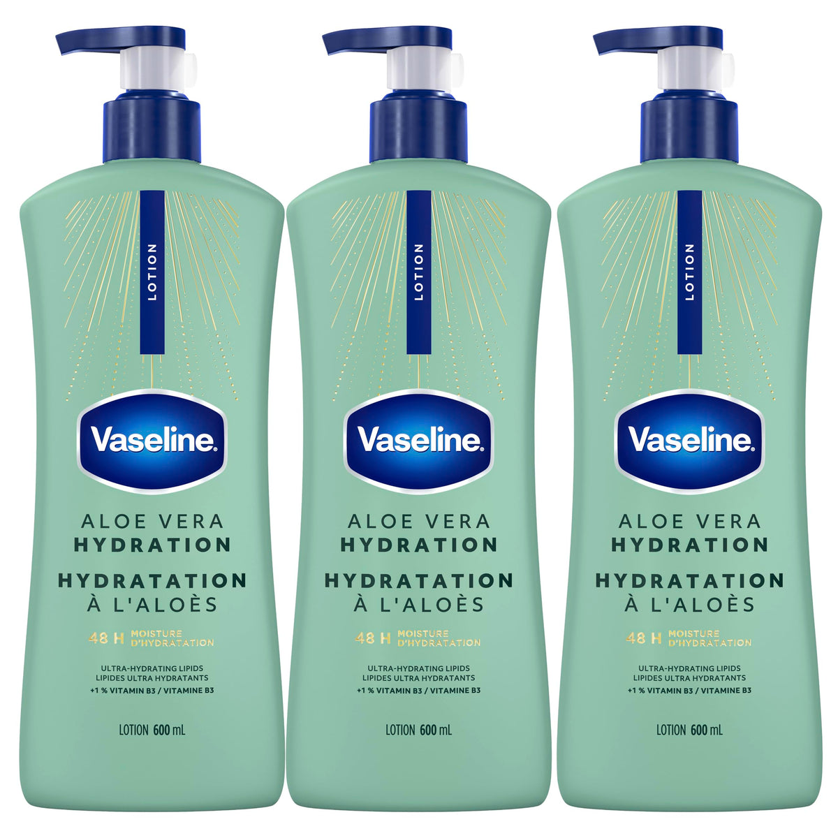 Vaseline Intensive Care Aloe Vera Hydration Body Lotion for Dry Skin with 48H Moisture + Ultra hydrating lipids, 600 ml (3-pack) 🍁 All In One Marketplace Canada