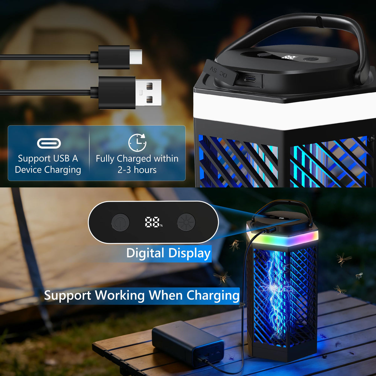 REOGLE Bug Zapper Outdoor Indoor, Rechargeable Mosquito Zapper with 8000mAh Battery & LED Night Light, USB Charging Electric Fly Zapper, Portable Fly Trap Fly Killer for Patio, Backyard, Garden 🍁 All In One Marketplace Canada