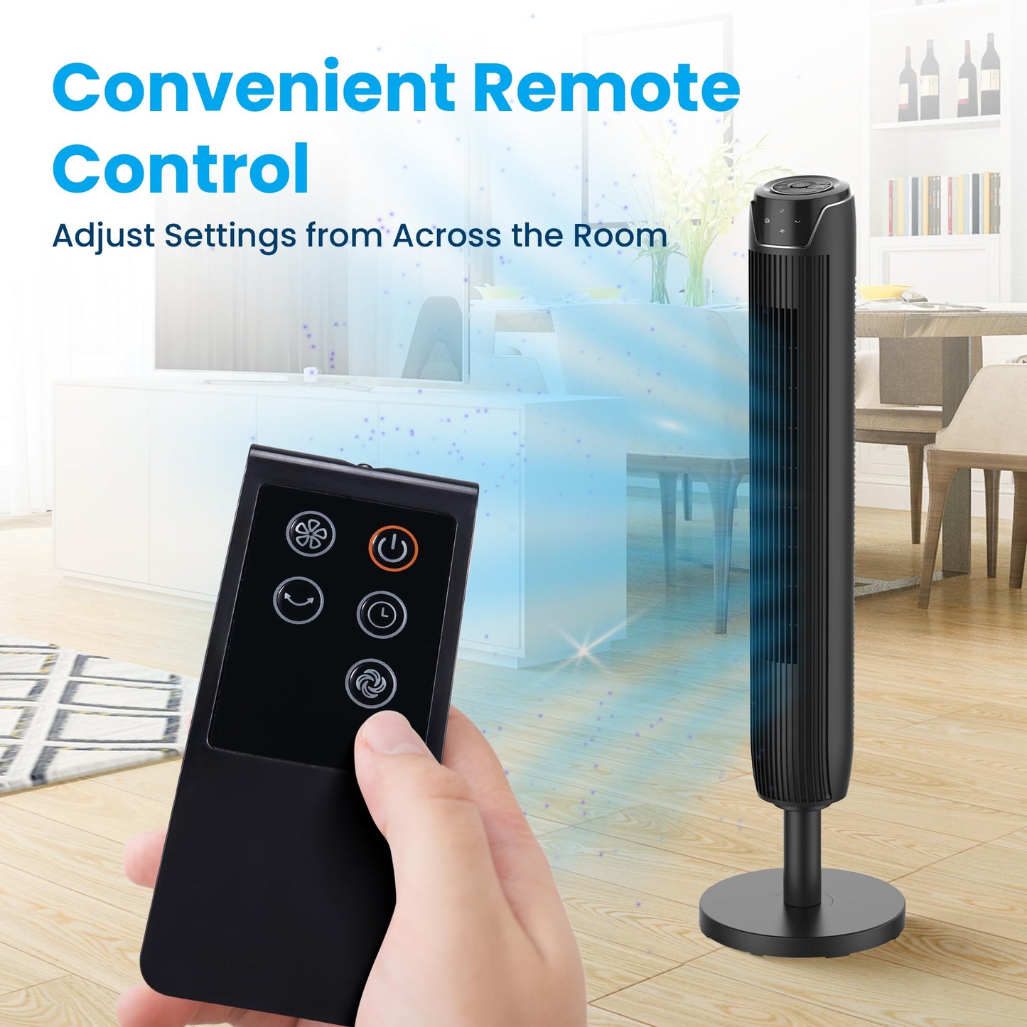 Senville 42" Oscillating Tower Fan for Bedroom, Remote, Bladeless, Quiet, 3 Modes, 7-Hour Timer, LED Display, Black 🍁 All In One Marketplace Canada