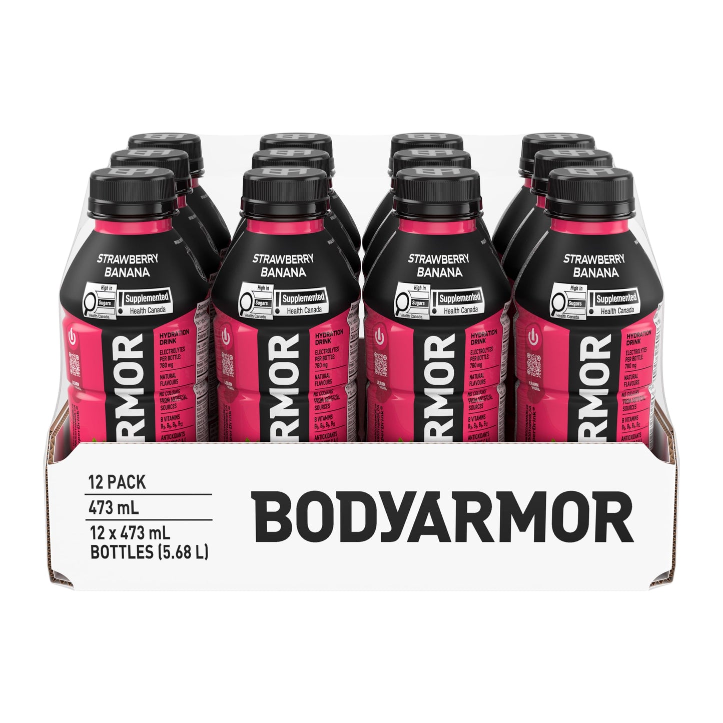 BODYARMOR SuperDrink Strawberry Banana, 473 mL Bottles (12 Pack) – Sports Hydration Drink with Coconut Water, Potassium-Packed Electrolytes and Antioxidant Vitamins 🍁 All In One Marketplace Canada