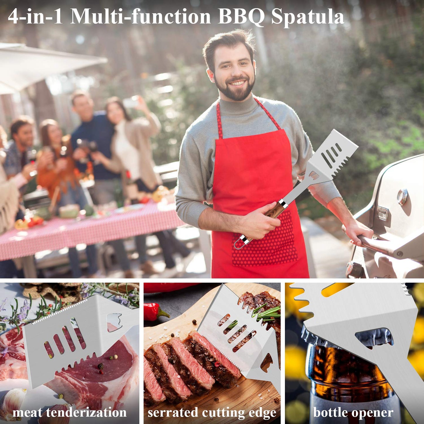 ROMANTICIST 25pcs Extra Thick BBQ Grill Accessories, Father's Day Grilling Gifts Set for Men Dad, Heavy Duty Grill Tools Utensils Kit with Spatula, Tongs in Aluminum Case for Birthday Brown 🍁 All In One Marketplace Canada
