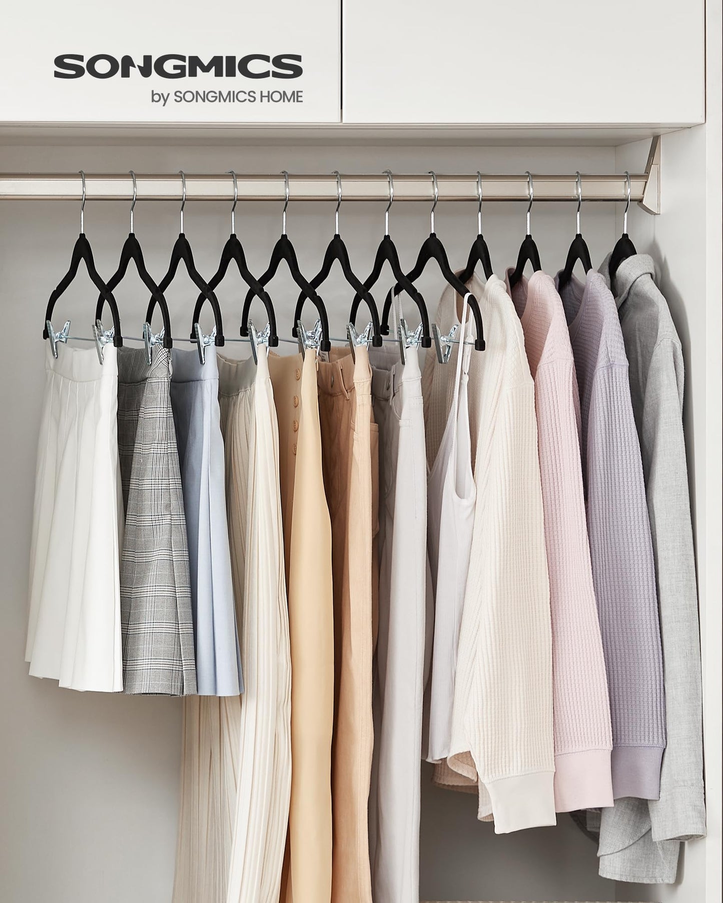 SONGMICS 30-Pack Pants Hangers, 42.5 cm Long Velvet Trousers Hangers with Adjustable Clips, Heavy-Duty, Non-Slip, Space-Saving for Pants, Skirts, Coats, Dresses, Tank Tops, Black UCRF12B30 🍁 All In One Marketplace Canada