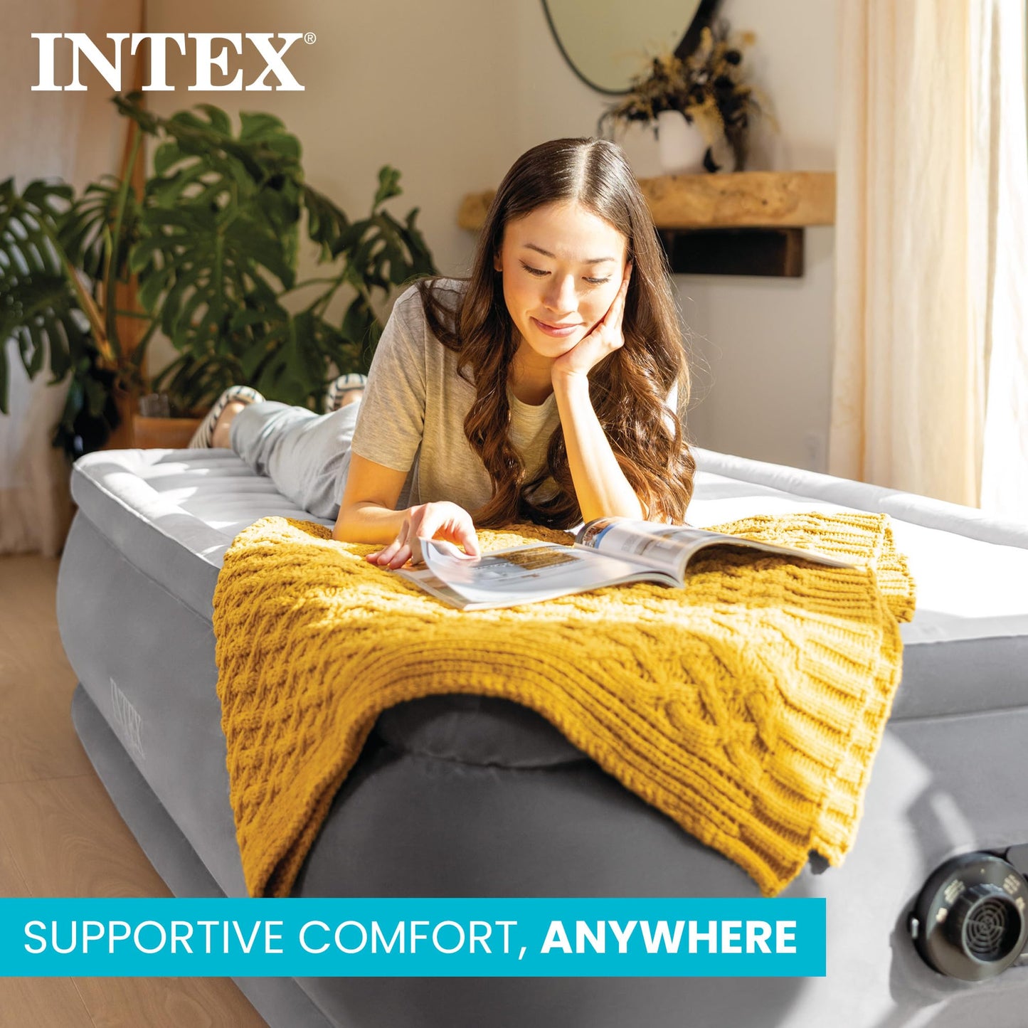 INTEX 67767ED Dura-Beam Deluxe Comfort-Plush Mid-Rise Air Mattress: Fiber-Tech – Full Size – Built-in Electric Pump – 13in Bed Height – 600lb Weight Capacity 🍁 All In One Marketplace Canada