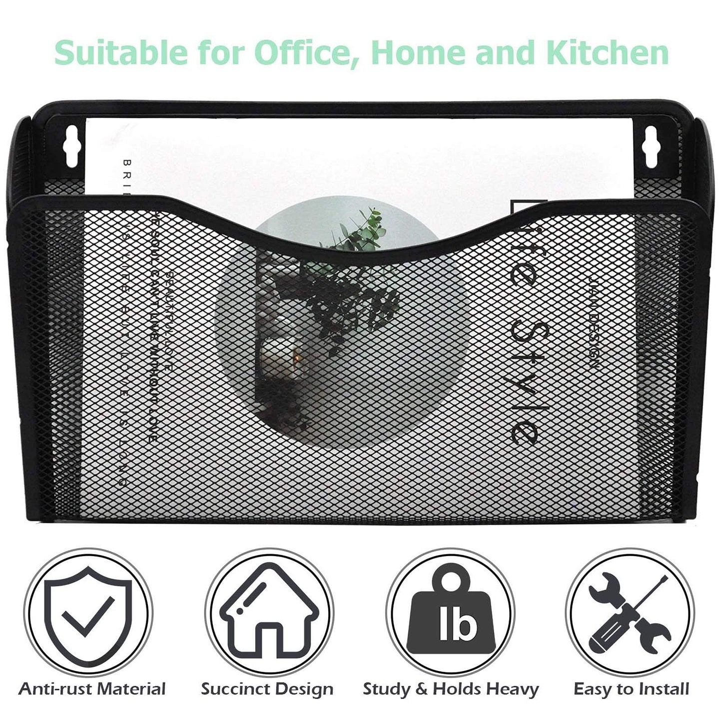 EASEPRES 3 Pack Mesh Wall Mounted File Holder Organizer Metal Hanging Vertical Paper Mails Rack Storage Wire Single Document Filling Holder Pocket for Office and Home, Black 🍁 All In One Marketplace Canada