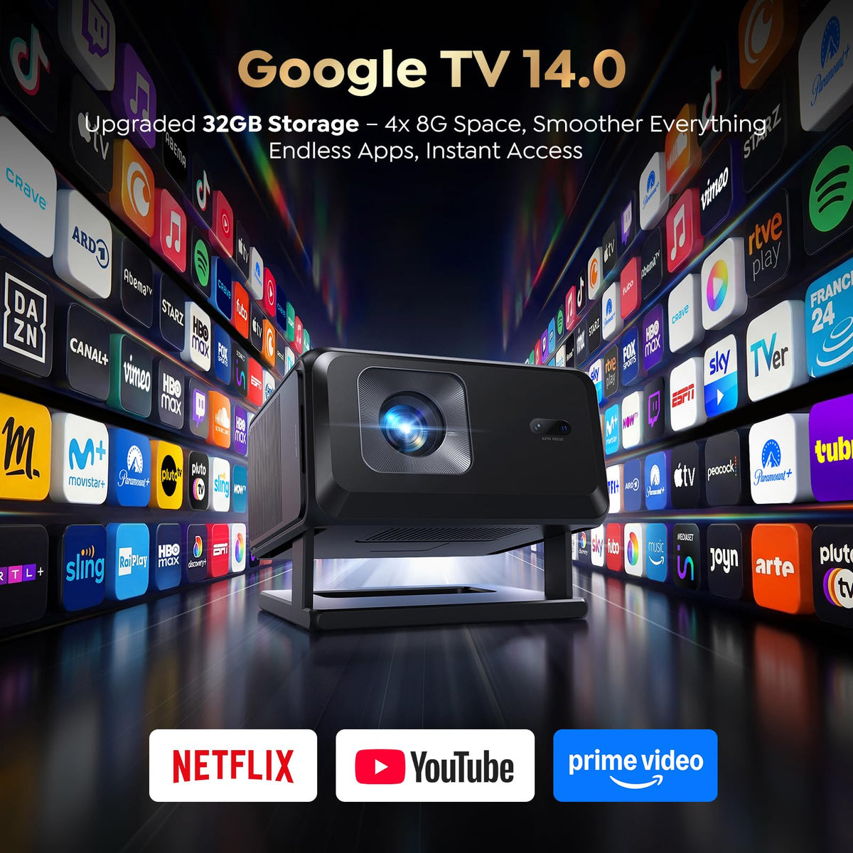 Smart Projector 4K【Google TV 14.0 & Dolby】Short Throw Mini Projectors with Auto Focus & Keystone|Compatible with Netflix|HDR10,Portable Outdoor Projecteur with WiFi & Bluetooth for Movie/Home/Bedroom 🍁 All In One Marketplace Canada