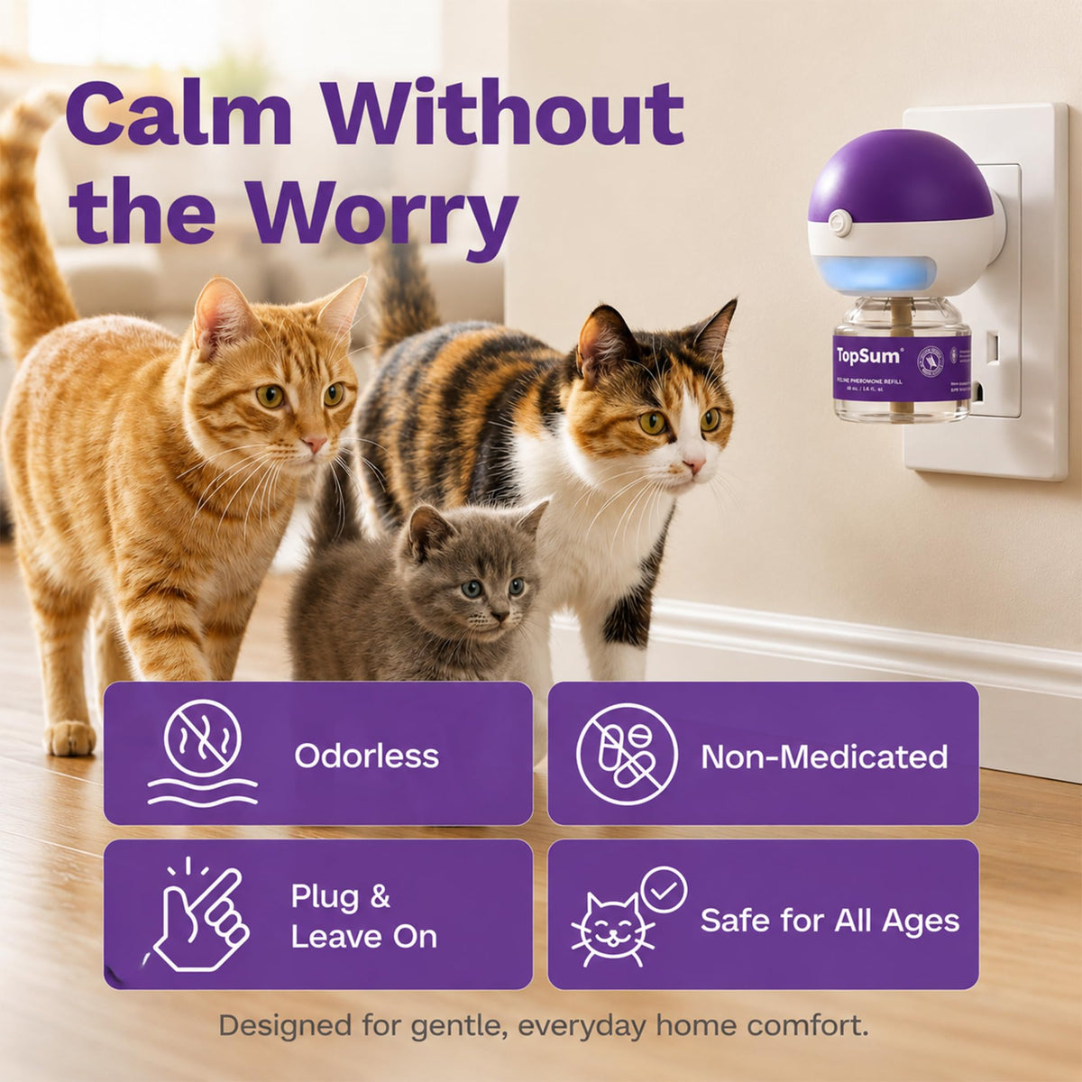 TopSum Cat Pheromone Diffuser: Cat Calming Diffuser for Spraying, Scratching, Excessive Meowing & Multi-Cat Homes, Ideal for Cats Alone at Home - VHP Registered NN.Z4H1 (2 Diffusers+2 Refills) 🍁 All In One Marketplace Canada
