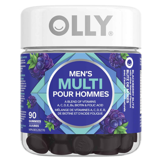 OLLY Men's Multi Gummy Supplement with no artificial flavours and colours Blackberry Blitz multivitamin to help support men's health 45 day supply 90 gummies 🍁 All In One Marketplace Canada