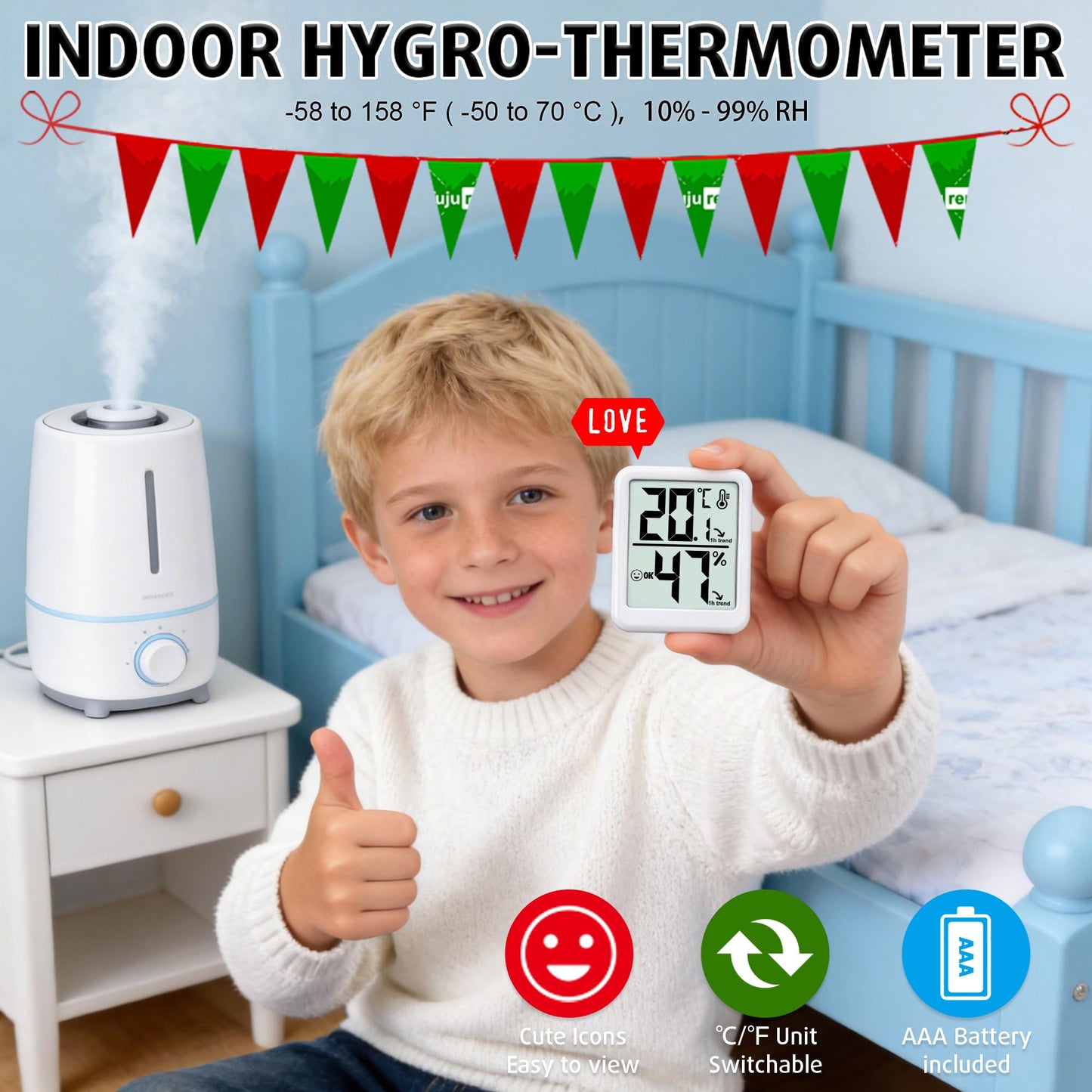 Ayawiss Room Thermometer Indoor Hygrometer with Celsius/Fahrenheit (℃/℉) Switch, Humidity Meter Gauge Digital Temperature and Humidity Sensor Monitor for Home Pets Plants - AAA Battery Included 🍁 All In One Marketplace Canada