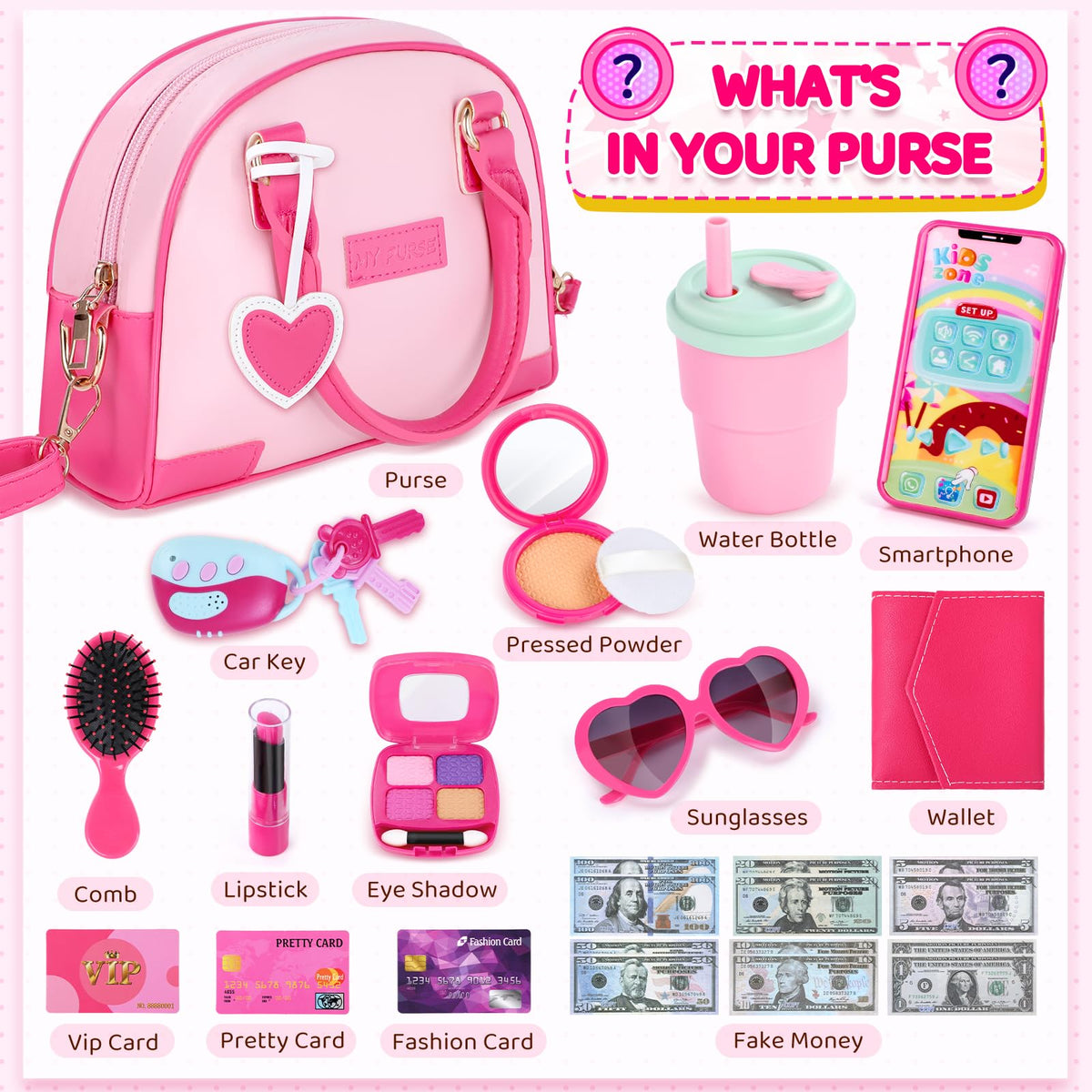 INNOCHEER Little Girls Purse, Kids Toy Purse with Pretend Makeup, Play Purse for Little Girls, Pretend Play Toddler Purse, Birthday Christmas Princess Gifts Toys for Girls 3 4 5 6 7 8 Year Old 🍁 All In One Marketplace Canada