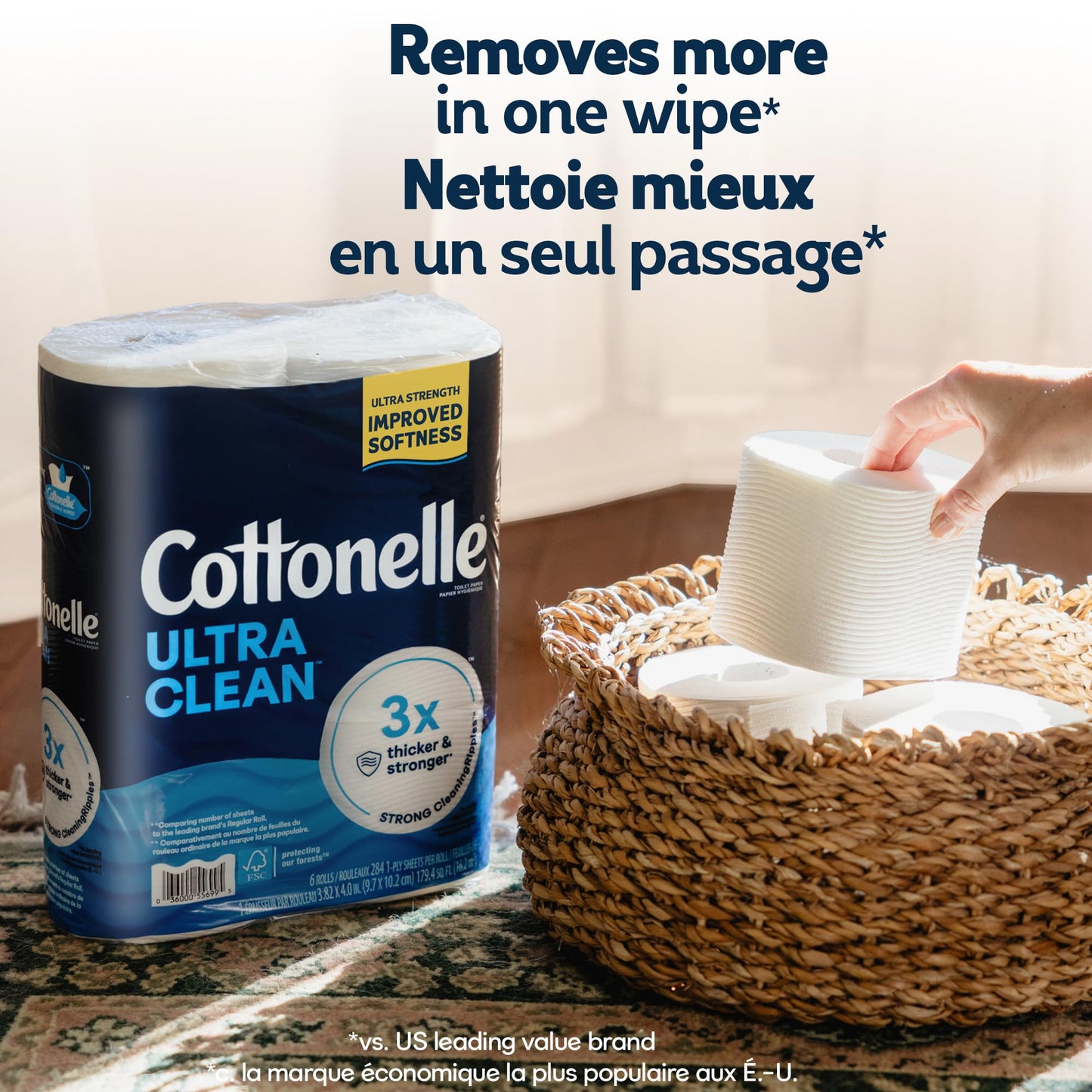 Cottonelle Toilet Paper, 24 Mega Rolls = 96 Regular Rolls, Ultra Clean, Strong Bathroom Tissue, 284 Sheets per Roll, Packaging May Vary 🍁 All In One Marketplace Canada