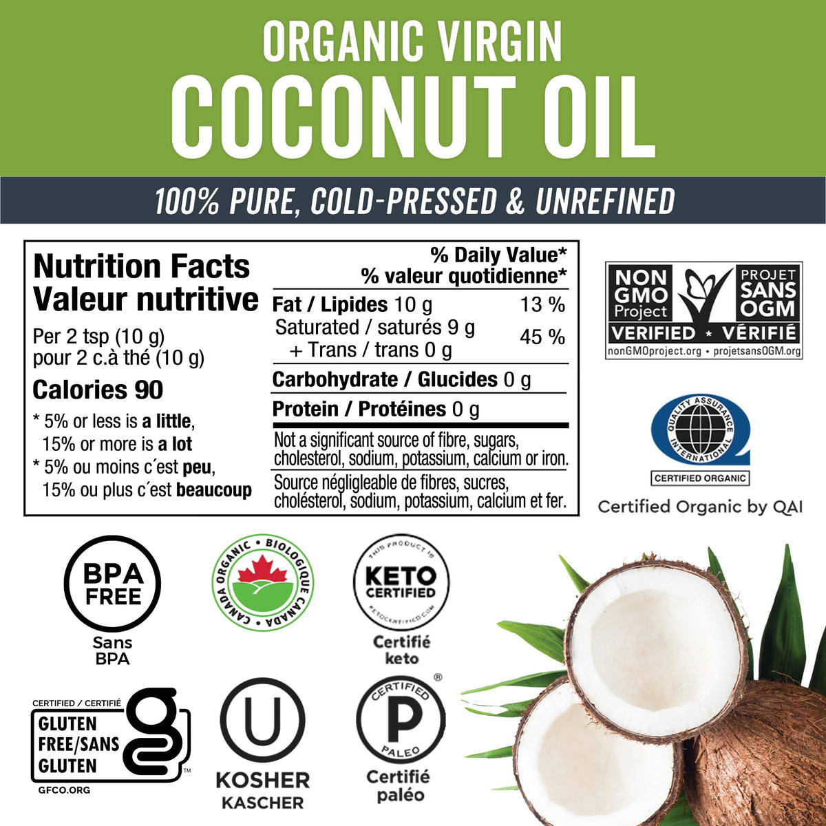 Viva Naturals Organic Virgin Coconut Oil,16 fl oz (473 mL) – Coconut Oil for Hair, Skin, Cooking & Baking – Cold-Pressed, Unrefined & Non-GMO – Keto & Paleo Certified – BPA-Free Jar 🍁 All In One Marketplace Canada