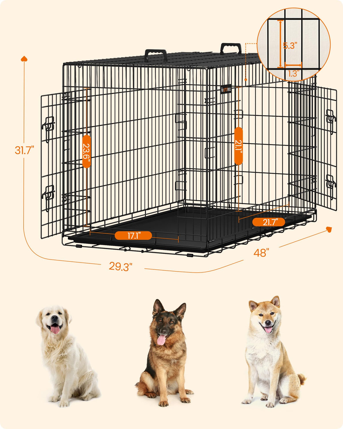 Feandrea Dog Crate, 48-Inch Foldable Dog Kennel with 2 Doors, Removable Tray, XXL, Black UPPD48H 🍁 All In One Marketplace Canada