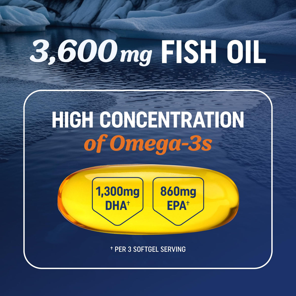 Triple Strength Omega 3 Fish Oil | 120 Softgels | 3600 mg Fish Oil | Over 2100mg of Omega-3 Fatty Acids | Heart and Cognitive Support | 1300mg EPA + 860mg DHA | Wild Caught & Burpless | 120 Ct 🍁 All In One Marketplace Canada