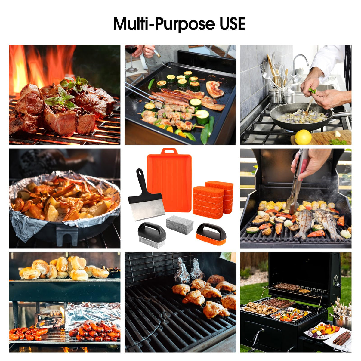 Upgraded Griddle Cleaning Kit for Blackstone 18 Pieces Flat Top Grill Accessories Cleaner Tool Set with Scraper, Heat-Resistant Silicone Spatula Mat with Hanger, Grill Brick, Scouring Pads 🍁 All In One Marketplace Canada