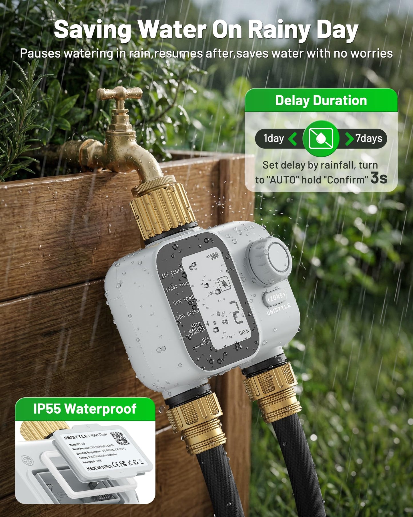 2027 New Upgrade Sprinkler Timer 2 Zone with Brass Inlet, Unistyle Water Timer for Garden Hose with Rain Delay and Manual Water/Automatic Irrigation, Hose Timers for Yard and Lawn Patio 🍁 All In One Marketplace Canada