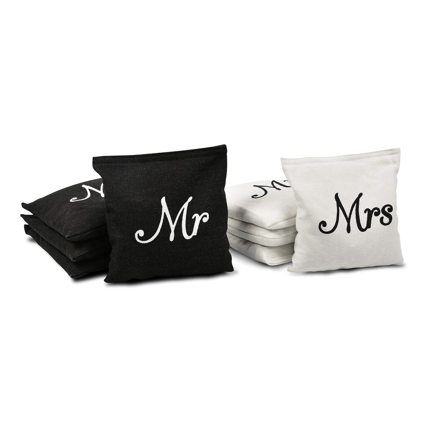GoSports Wedding Theme Cornhole Bag Set - Includes 4 Black Mr Bags and 4 White Mrs Bags 🍁 All In One Marketplace Canada